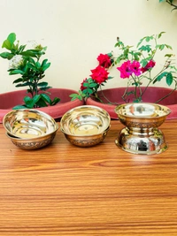 VIKRAM METAL Brass Emboss katori set of 6 - 1.5 INCH X 3.9 INCH, GOLDEN, 150 ml