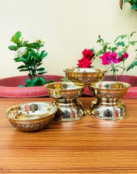 VIKRAM METAL Brass Emboss katori set of 6 - 1.5 INCH X 3.9 INCH, GOLDEN, 150 ml