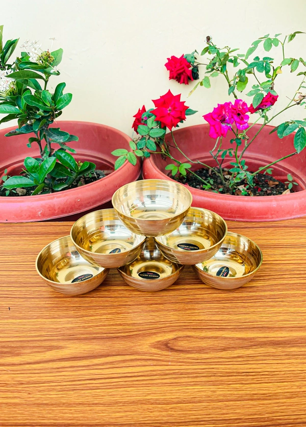 VIKRAM METAL Brass Katori set of 6 - 1.5 INCH X 3.2 INCH, GOLDEN, 150 ML