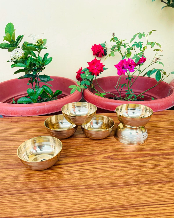 VIKRAM METAL Brass Katori set of 6 - 1.5 INCH X 3.2 INCH, GOLDEN, 150 ML