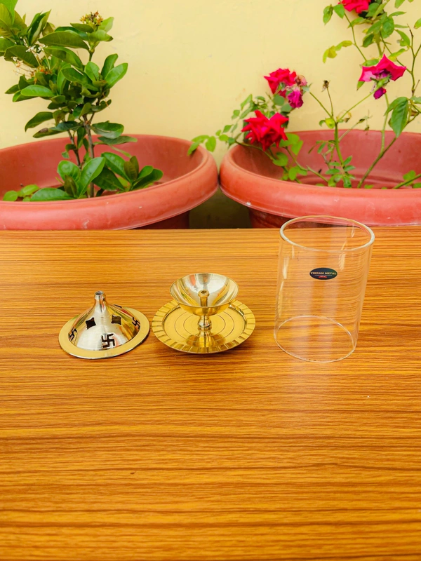 VIKRAM METAL Brass Akhand Diya - 4 INCH, GOLDEN