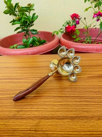 VIKRAM METAL Brass Panch Arti with wooden handle - 2.5X8.5 INCH