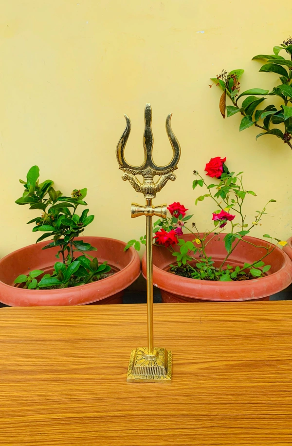 VIKRAM METAL Brass Trishul - 13.5 INCH, GOLDEN