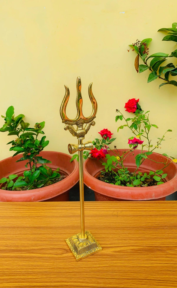 VIKRAM METAL Brass Trishul - 13.5 INCH, GOLDEN