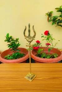 VIKRAM METAL Brass Trishul - 13.5 INCH, GOLDEN