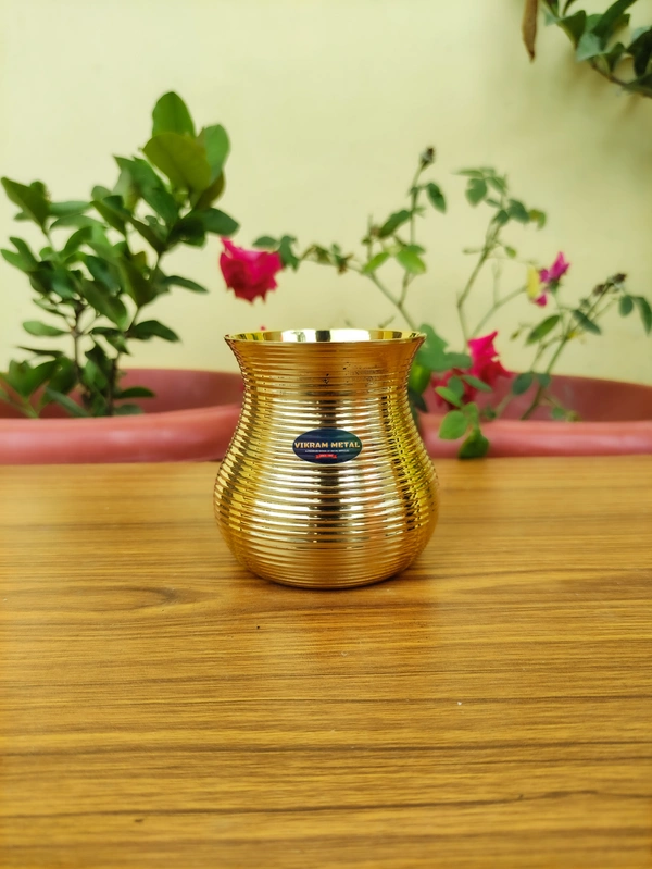 VIKRAM METAL Brass Ring Design Lota - 3.3 INCH, GOLDEN, 350 ML