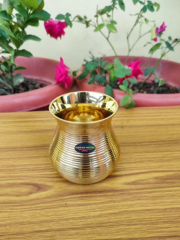 VIKRAM METAL Brass Ring Design Lota - 3.3 INCH, GOLDEN, 350 ML