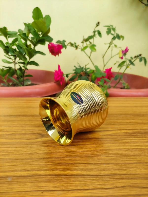 VIKRAM METAL Brass Ring Design Lota - 3.3 INCH, GOLDEN, 350 ML