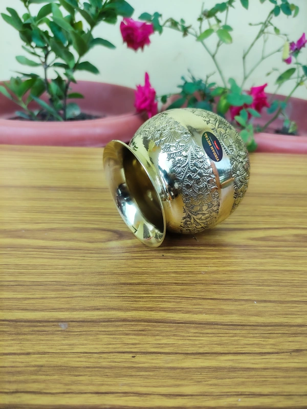 VIKRAM METAL Brass Embossed Lota - 3.4 INCH, GOLDEN, 350 ML