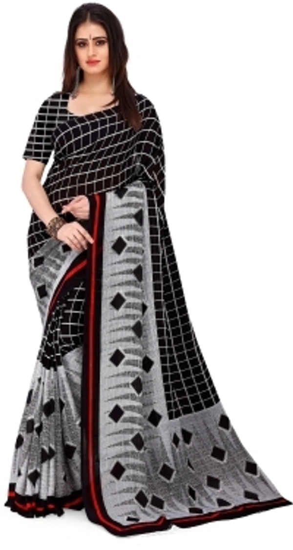 Printed Daily Wear Georgette Sarees  - Black Grey, Full