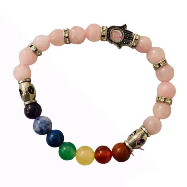 Rose quartz+7 chakra +Charms  Bracelet - FS