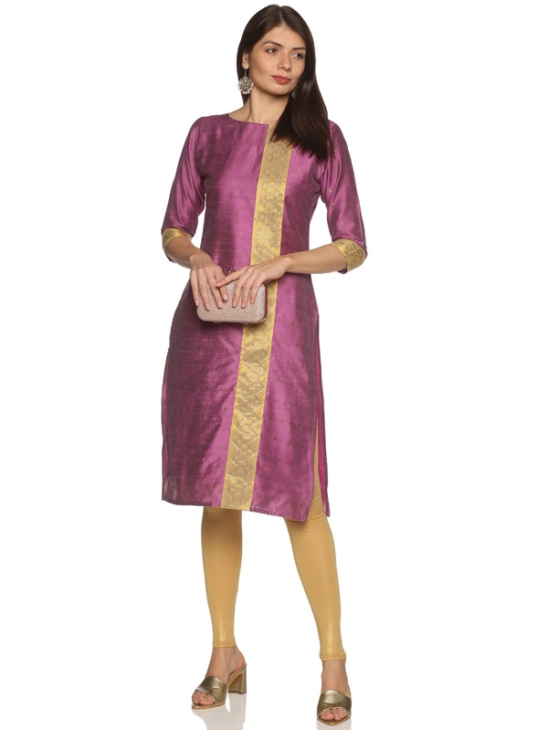 Cotton Silky Slub Jacquard & Rhinestone Work Pink Kurti - Fuchsia Pink, L