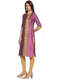 Cotton Silky Slub Jacquard & Rhinestone Work Pink Kurti - Fuchsia Pink, L