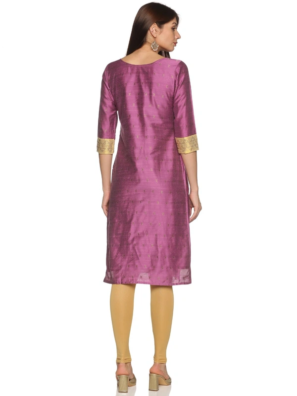 Cotton Silky Slub Jacquard & Rhinestone Work Pink Kurti - Fuchsia Pink, L