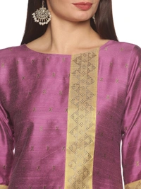 Cotton Silky Slub Jacquard & Rhinestone Work Pink Kurti - Fuchsia Pink, L