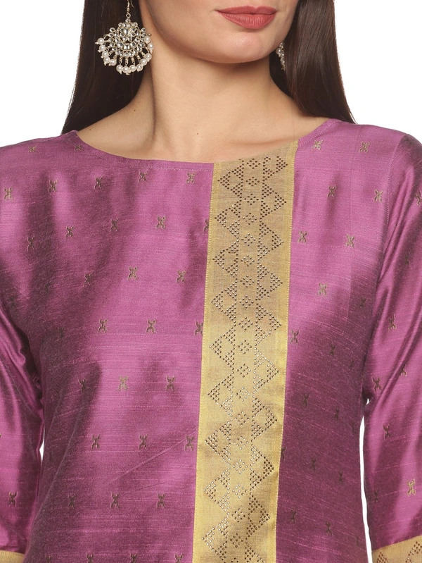 Cotton Silky Slub Jacquard & Rhinestone Work Pink Kurti - Fuchsia Pink, L