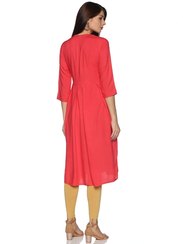 Rayon Neck Flower Design Rhinestone Work Pink Colour Umbrella Cut Kurti - Wild Watermelon, M