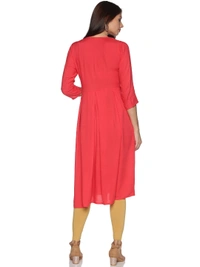 Rayon Neck Leafe Design Rhinestone Work Pink Colour Umbrella Cut Kurti - Wild Watermelon, XL