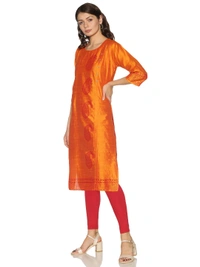 Silky Cotton Mango Printed Orange Colour Kurti - Yellow Orange, XL