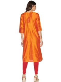 Silky Cotton Mango Printed Orange Colour Kurti - Yellow Orange, XL