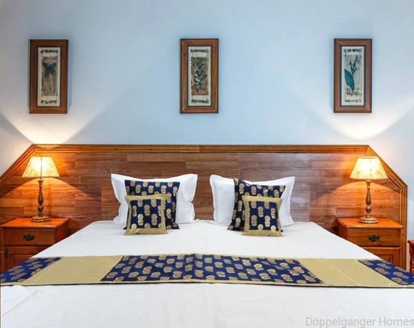 Doppelganger Homes Golden Zari Floral Brocade Silk Bed Runner Set