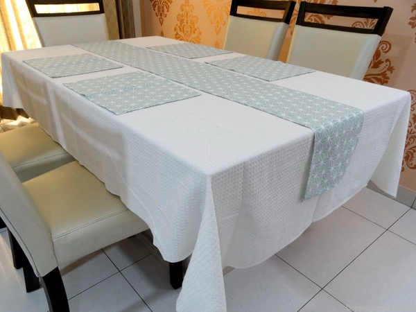 Doppelganger Homes Cotton Dining Table Cover, Runner & Placemat set (8PCS)-39