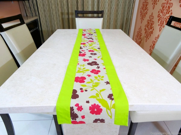Doppelganger Homes Green Floral Cotton Table Runner