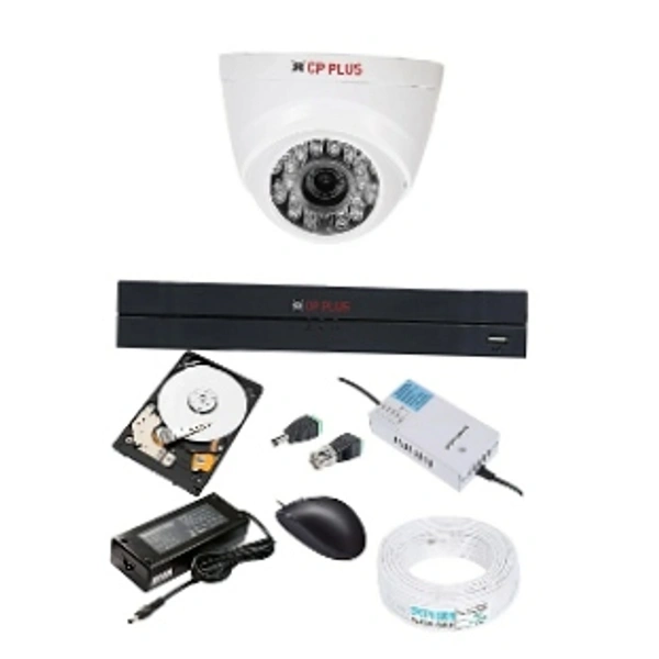 cp plus CP PLUS 4 Channal HD DVR 1080p, 1 dome Camera 2.4 MP, 500 GB Hard Disk, Wire bundle, 4 CH Power supply, Bnc & Dc Connectors. FULL COMBO PACK Security Camera  (500 GB, 4 Channel) - 2 years for cctv, dvr or 1 year for power supply, hdd