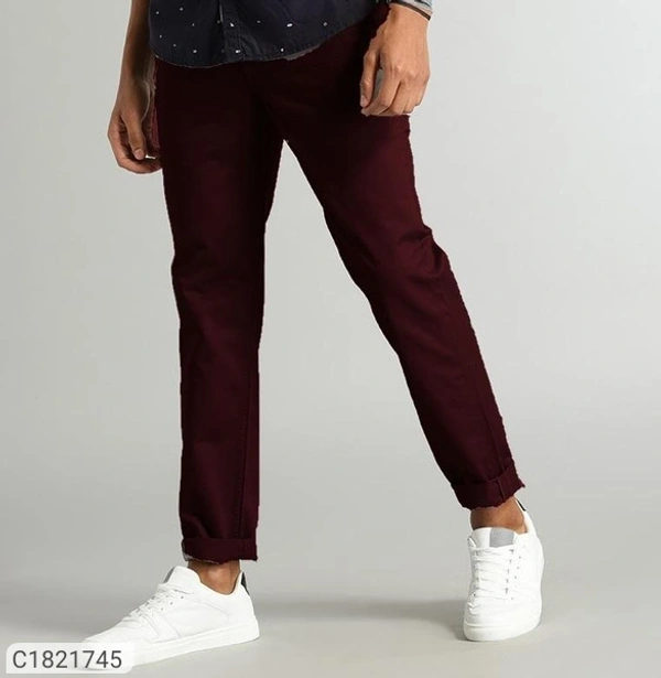 Catalog Name:* Cotton Solid Slimt Fit Casual Trouser - Brown, 28 30 32 34