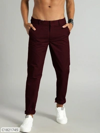 Catalog Name:* Cotton Solid Slimt Fit Casual Trouser - Brown, 28 30 32 34