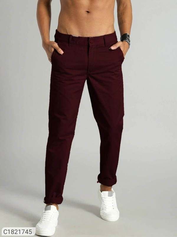 Catalog Name:* Cotton Solid Slimt Fit Casual Trouser - Brown, 28 30 32 34