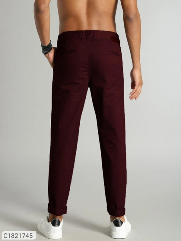 Catalog Name:* Cotton Solid Slimt Fit Casual Trouser - Brown, 28 30 32 34