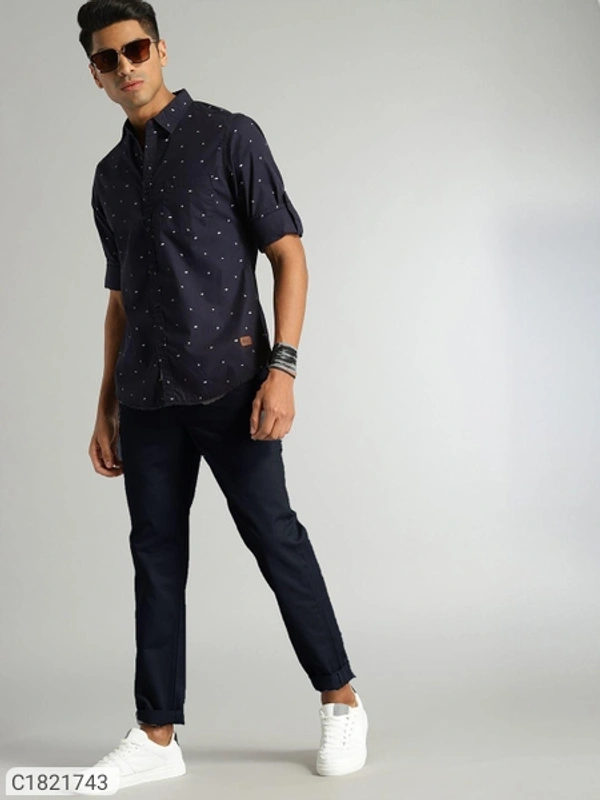 Catalog Name:* Cotton Solid Slimt Fit Casual Trouser - Navy blue, 28 30 32 34