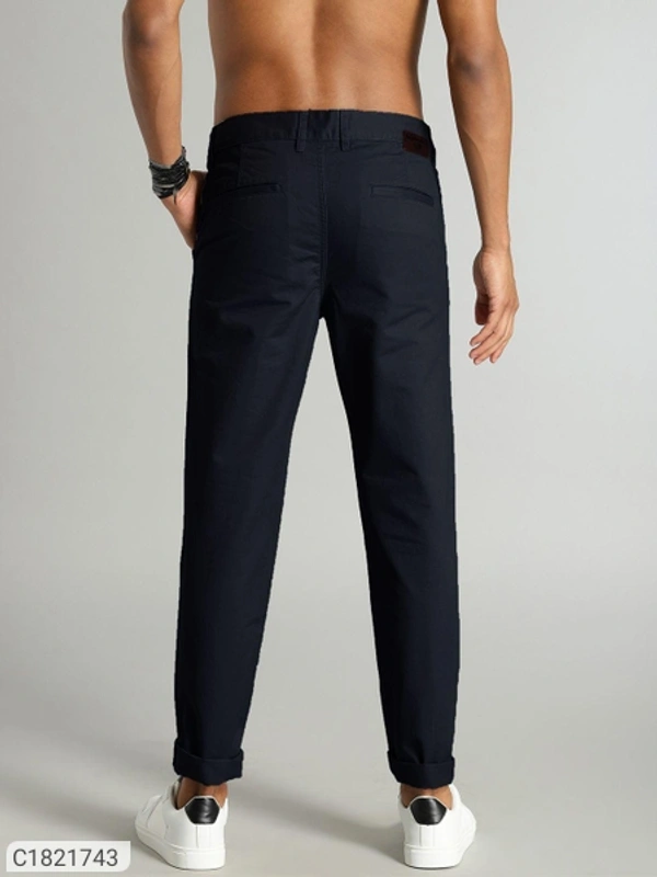 Catalog Name:* Cotton Solid Slimt Fit Casual Trouser - Navy blue, 28 30 32 34