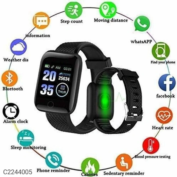 ID116 Plus Smart Fitness Tracker Color Screen Smartwatch - Black, Free