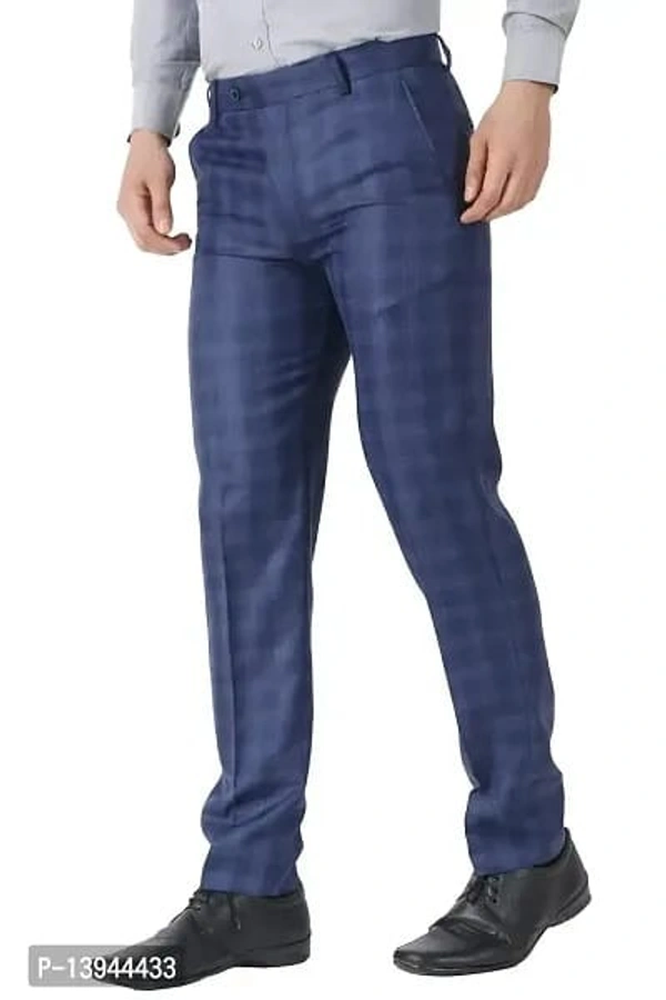 MALENO Men's Polycotton Slim Fit Checkered Trouser - Dark Blue, 30