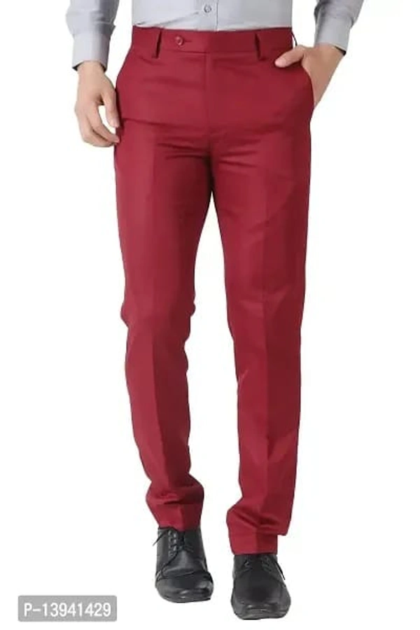 MALENO Men's Slub Effect Solid Trouser - Red Berry, 28