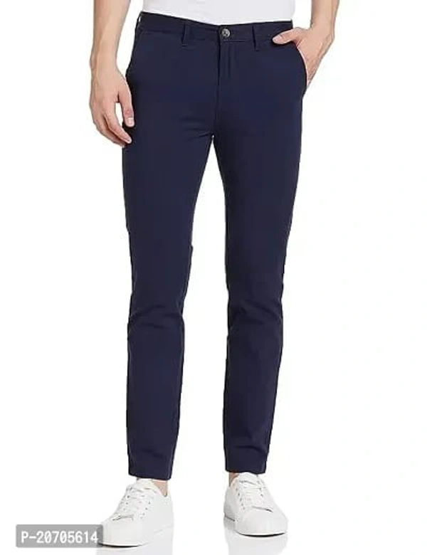 Stylish Lycra Solid Stretchable Formal Trouser For Men - Dark Blue, 28