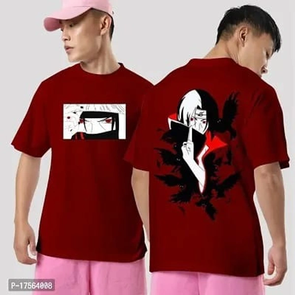 Oversized Printed Cotton Round Neck Tees for Men - M, L, XL , XXL, Red Berry