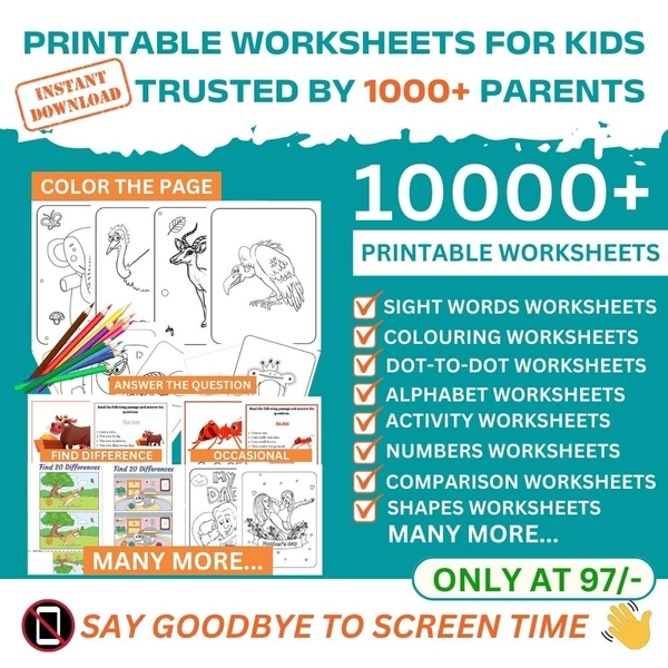 10000+ Printable worksheets For Kids | Kids Worksheets Bundle | Kids Worksheets 