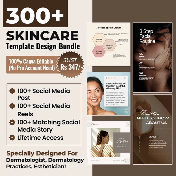 300+ Skincare, Dermatologist, Esthetician, Social Media Editable Templates
