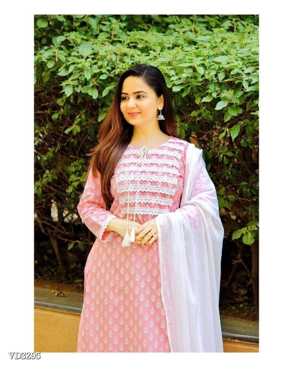 New Jaipuri Kurti With Pant Dupatta 3 Piece Full Set* - XXL, Pink π