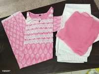 New Jaipuri Kurti With Pant Dupatta 3 Piece Full Set* - XXL, Pink π