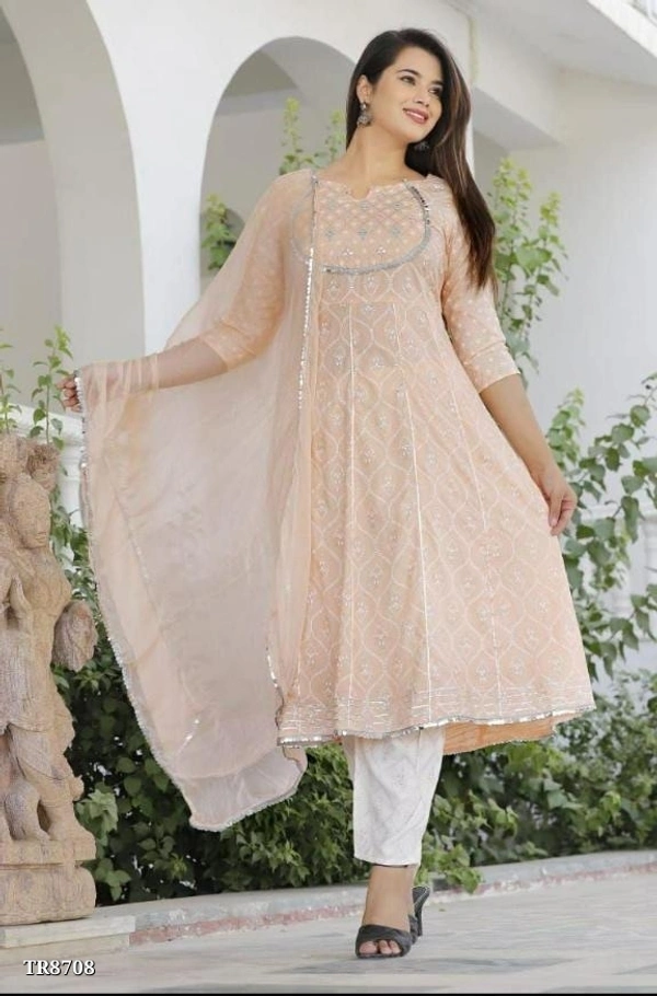 Premium Heavy Rayon Kurti Pant With Dupatta* - M, Peach 🍑