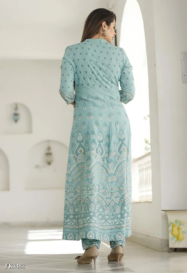 Premium Heavy Rayon Kurti Pant With Dupatta* - M, Blue💙