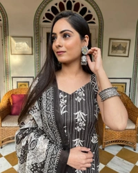 Strap Suits Set With Printed Dupatta and Pant Set* - L