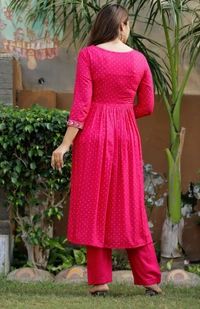 Beautiful Sequence Zari Computer Embroidered work With Kurti With Pant And Chifon Dupatta - Pink, L