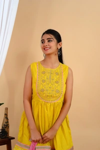 Premium heavy cotton lurex designer tire pattern gown with side slit detailed with heavy gota work all over. - XXL