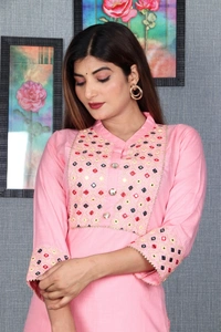 Beautiful Heavy Embroidery kurti with pant And beautiful matching Embroidery Bag 3 piece set - Pink, XL