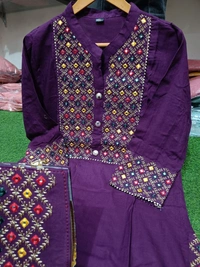 Beautiful Heavy Embroidery kurti with pant And beautiful matching Embroidery Bag 3 piece set - Purple, XL
